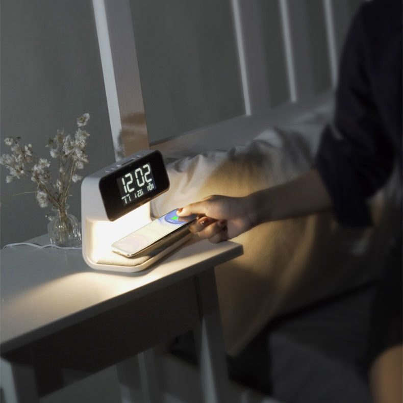 3-in-1 Bedside Lamp with LCD Screen, Alarm Clock, and built-in Wireless phone Charger