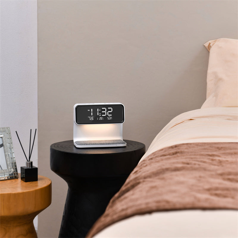 3-in-1 Bedside Lamp with LCD Screen, Alarm Clock, and built-in Wireless phone Charger