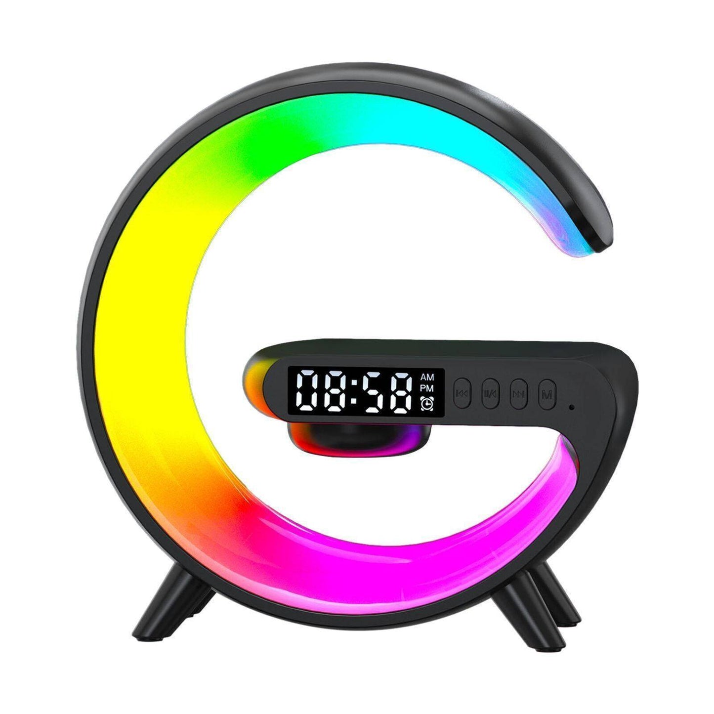 Smart G Shape Alarm Clock Night with Bluetooth Speaker and Wireless Charger