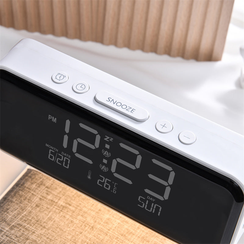 3-in-1 Bedside Lamp with LCD Screen, Alarm Clock, and built-in Wireless phone Charger