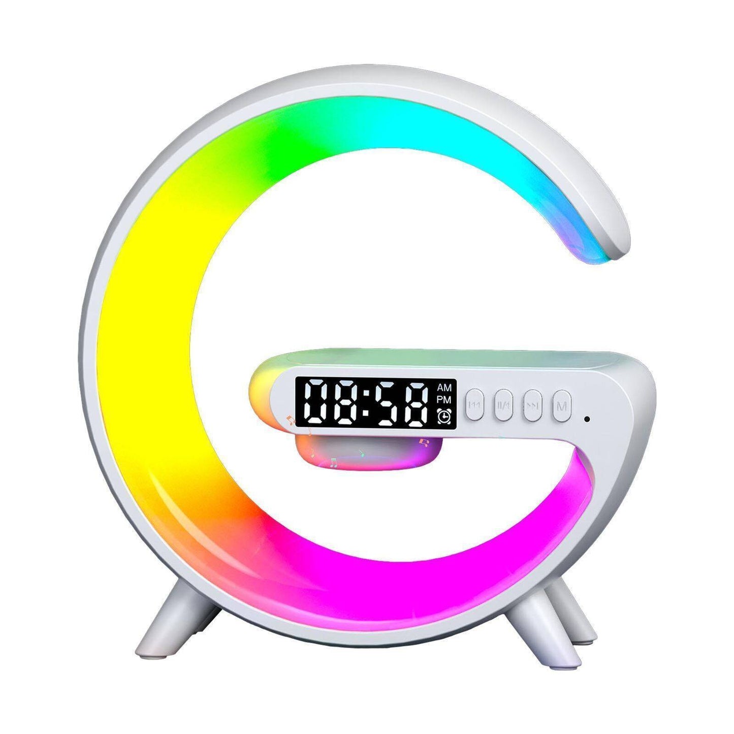 Smart G Shape Alarm Clock Night with Bluetooth Speaker and Wireless Charger