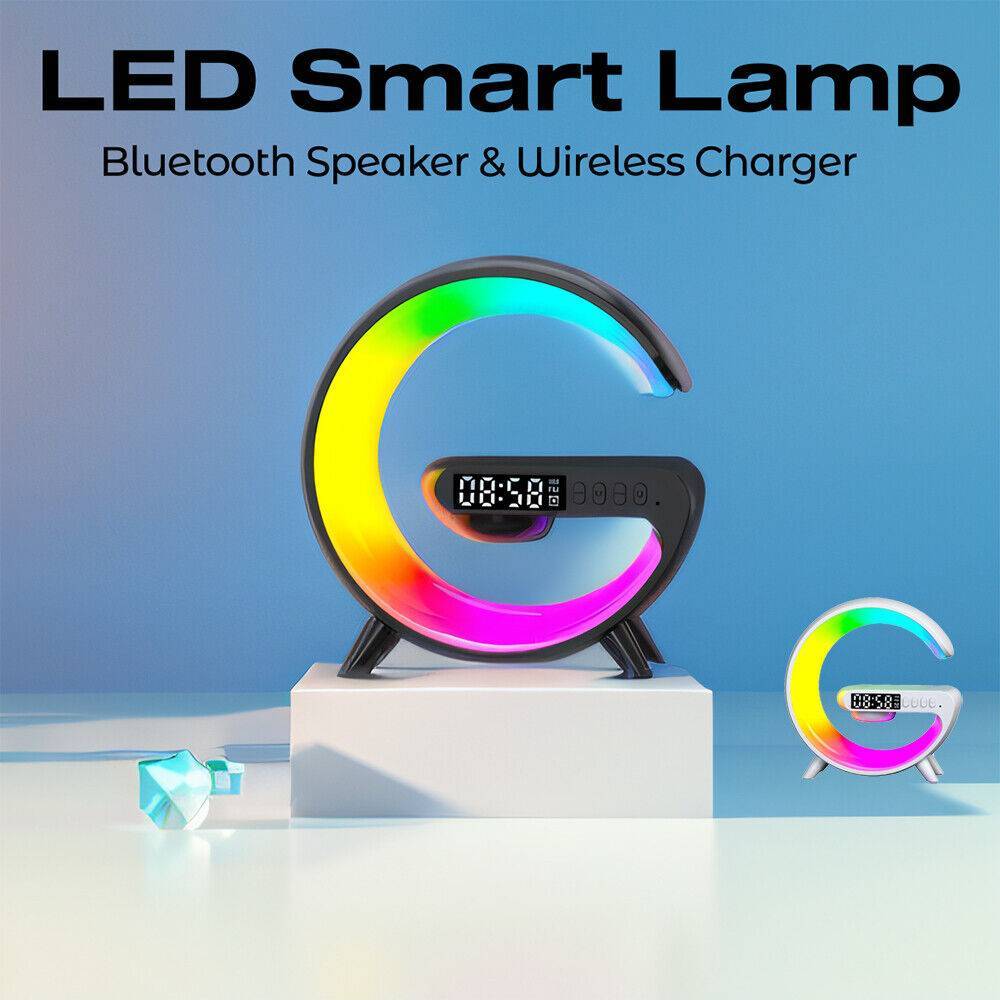 Smart G Shape Alarm Clock Night with Bluetooth Speaker and Wireless Charger