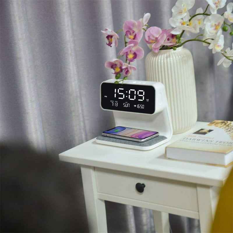 3-in-1 Bedside Lamp with LCD Screen, Alarm Clock, and built-in Wireless phone Charger