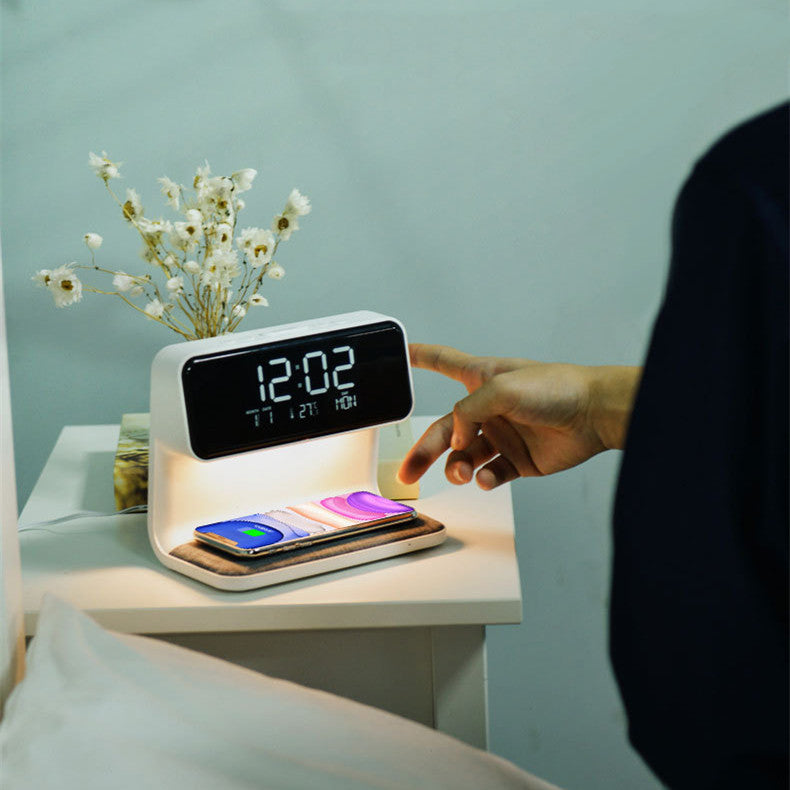 3-in-1 Bedside Lamp with LCD Screen, Alarm Clock, and built-in Wireless phone Charger