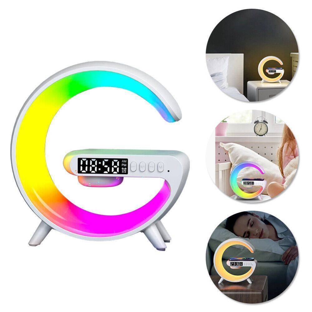 Smart G Shape Alarm Clock Night with Bluetooth Speaker and Wireless Charger