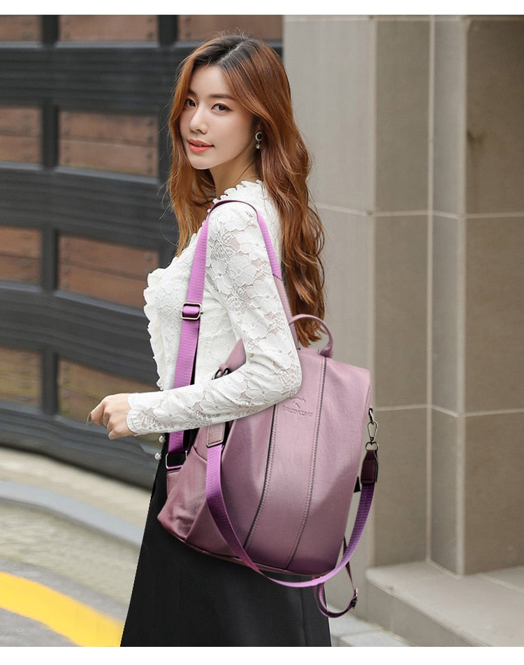 Women's Vintage Anti-theft leather backpack