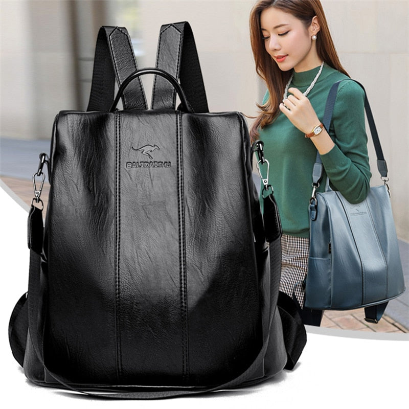 Women's Vintage Anti-theft leather backpack