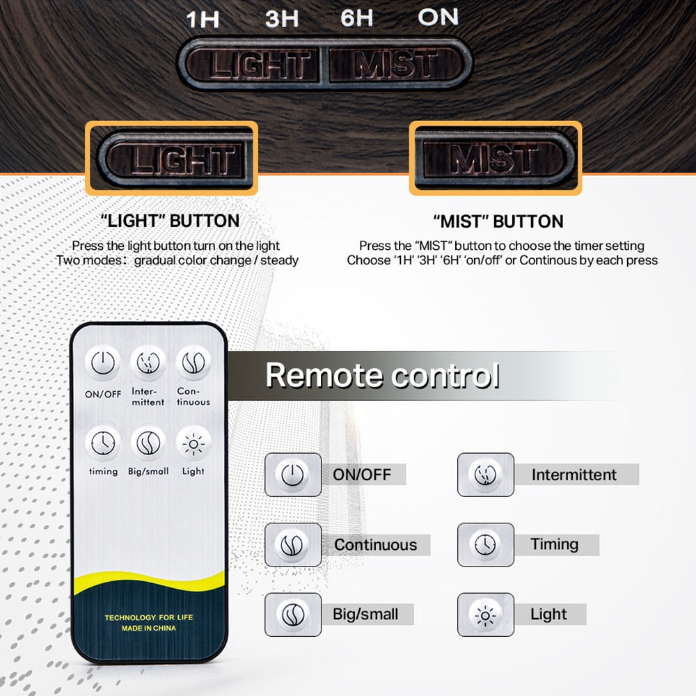 Aromatherapy Essential Oil Diffuser Wood Grain with Remote Control