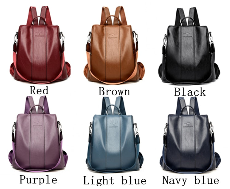 Women's Vintage Anti-theft leather backpack