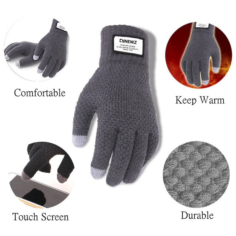 Men's Cashmere Knitted Winter Mitten Gloves with Touchscreen Fingertip