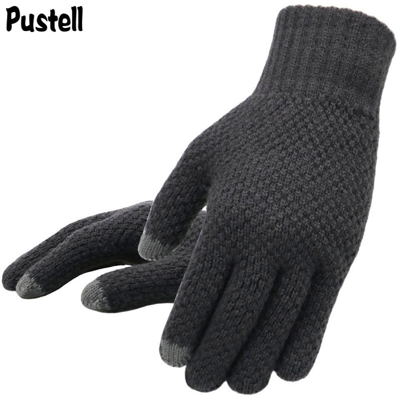 Men's Cashmere Knitted Winter Mitten Gloves with Touchscreen Fingertip