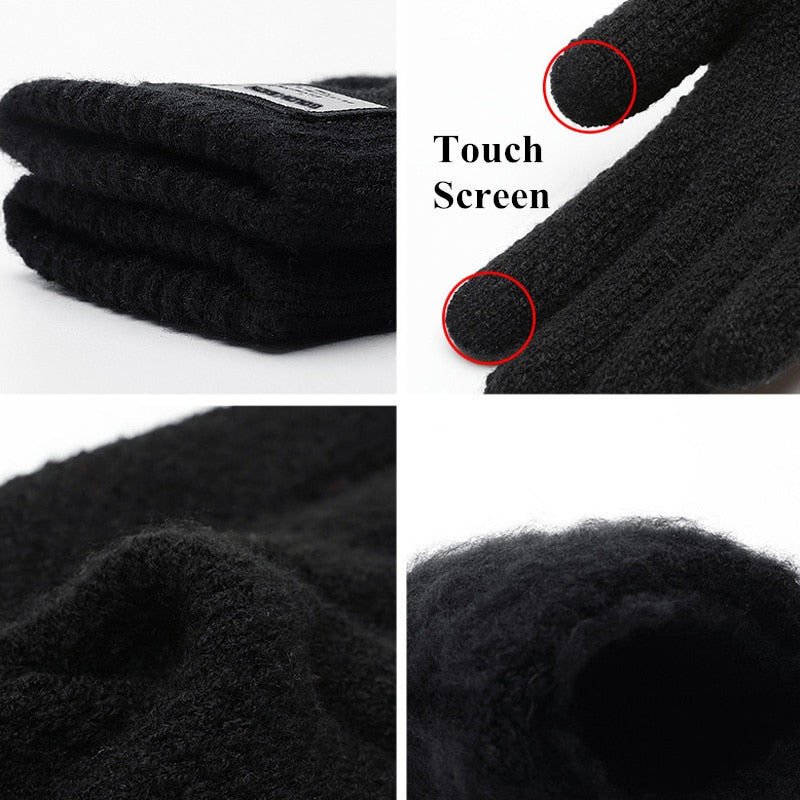 Men's Cashmere Knitted Winter Mitten Gloves with Touchscreen Fingertip