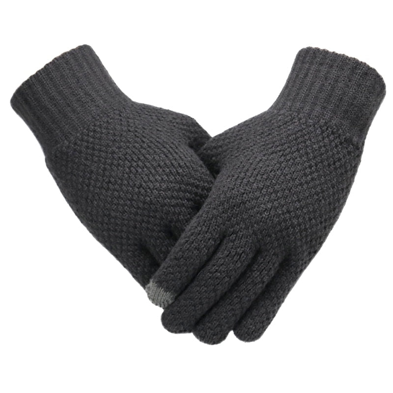 Men's Cashmere Knitted Winter Mitten Gloves with Touchscreen Fingertip