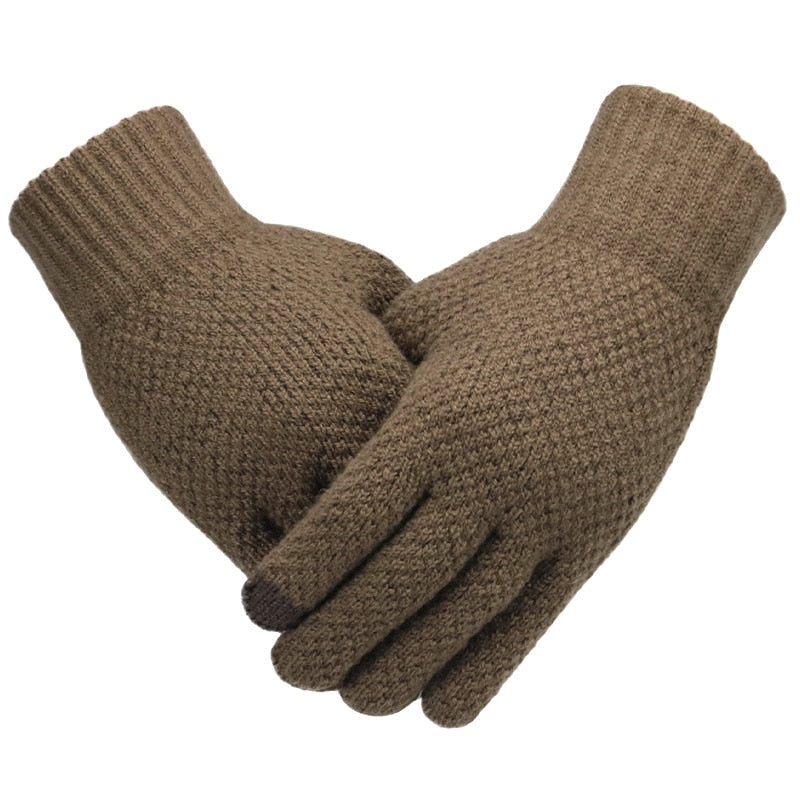 Men's Cashmere Knitted Winter Mitten Gloves with Touchscreen Fingertip